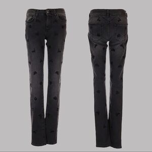 Pinko Alexa Chung Black Cat Embroidered Minou Slim Stretch Skinny Jeans Size 25